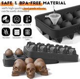 Silicone skull mold with secure internal button closure for leak-proof and perfectly shaped skull cubes